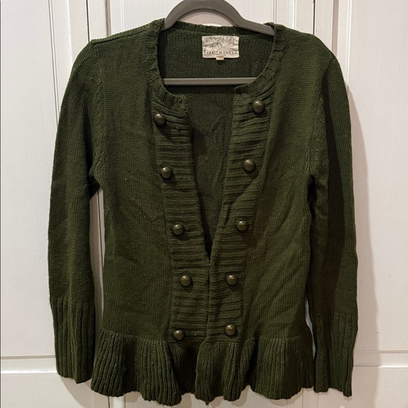 Olivia Moon Sweaters - Olivia Moon Dark Olive Green Double-Breasted Peplum Cardigan